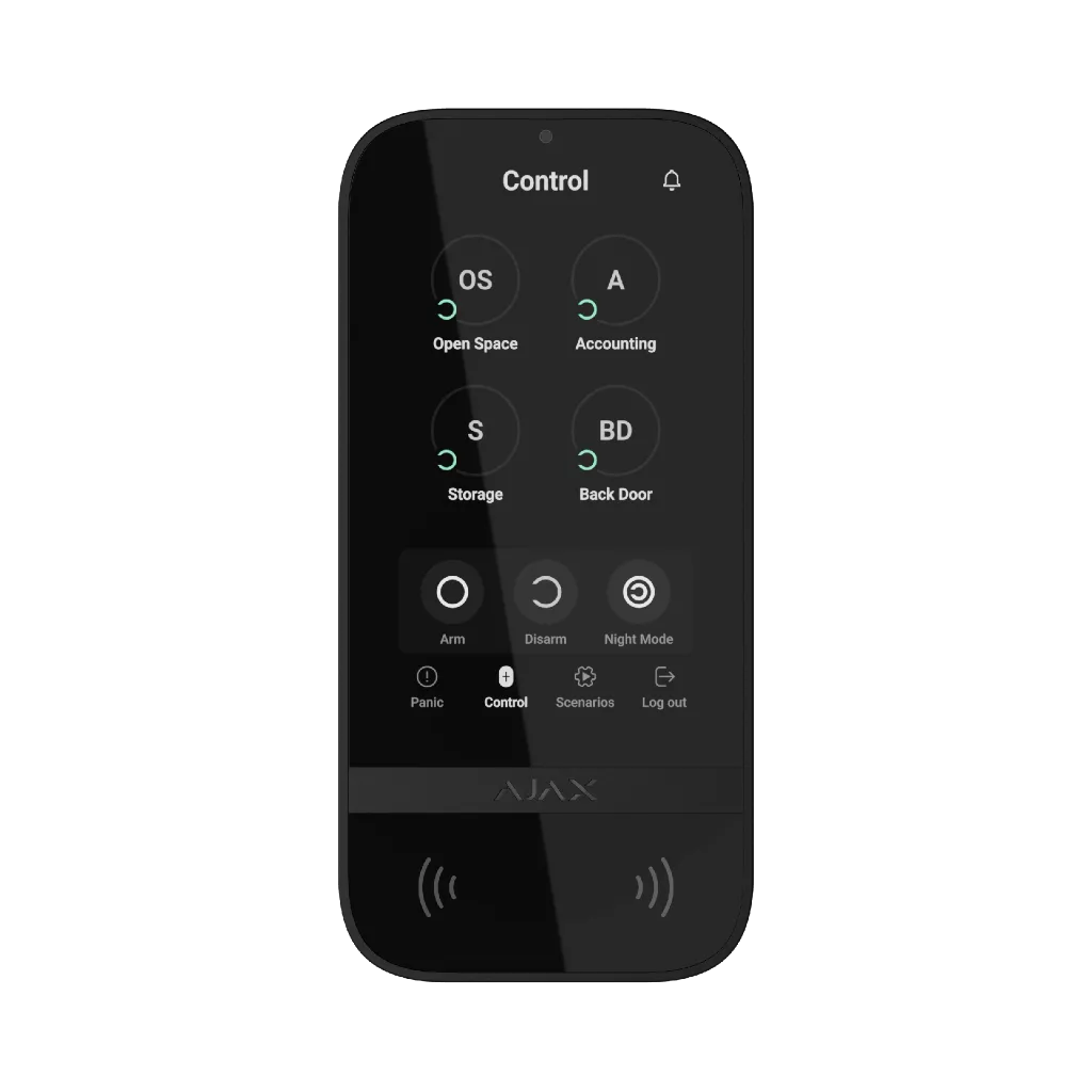 Render – Ajax KeyPad TouchScreen Jeweller - Black – front.webp